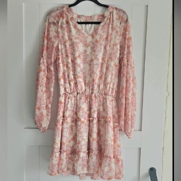 Dresses & Skirts - Floral Pink Tiered Chiffon Dress